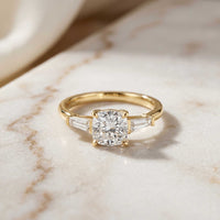 1.90 Ct Cushion & Baguette Moissanite Balanced Elegance Engagement Ring Gold