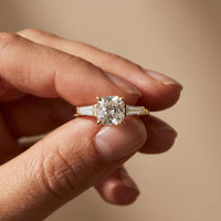 1.90 Ct Cushion & Baguette Moissanite Balanced Elegance Engagement Ring Gold