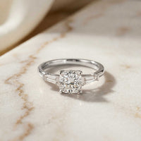 1.90 Ct Cushion & Baguette Moissanite Balanced Elegance Engagement Ring White