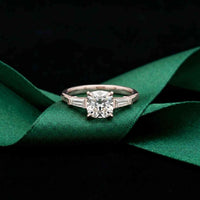 1.90 Ct Cushion & Baguette Moissanite Balanced Elegance Engagement Ring White