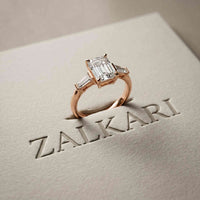1.90 Ct Emerald & Baguette Moissanite Refined Harmony Engagement Ring Rose Gold