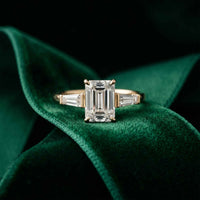 1.90 Ct Emerald & Baguette Moissanite Refined Harmony Engagement Ring Gold
