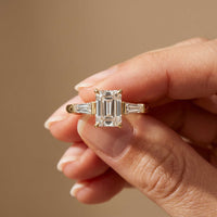 1.90 Ct Emerald & Baguette Moissanite Refined Harmony Engagement Ring Gold