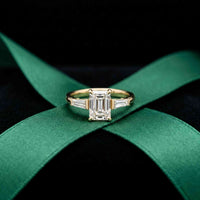 1.90 Ct Radiant Moissanite with Baguette Accents Engagement Ring Gold