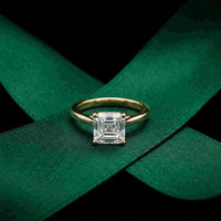 2.14 Ct Asscher Moissanite Cathedral Set Hidden Halo Engagement Ring