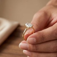 2.15 Ct Emerald Moissanite Under Halo Engagement Ring Gold