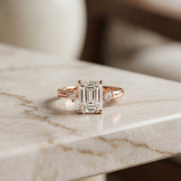 2.16 Ct Emerald Cut Moissanite Invisible Halo Engagement Ring