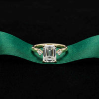 2.16 Ct Emerald Cut Moissanite Invisible Halo Engagement Ring