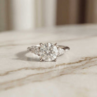 3.27 Ct Round Moissanite with Pear Side Stones Promise Ring