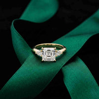3.27 Ct Asscher Moissanite with Pear Side Stones Engagement Ring