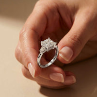 3.27 Ct Asscher Moissanite with Pear Side Stones Engagement Ring