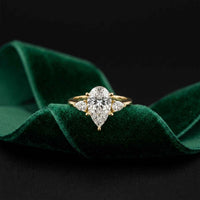 3.27 Ct Pear Moissanite with Pear Side Stones Graceful Fusion Engagement Ring