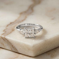 3.27 Ct Princess Moissanite with Pear Side Stones Modern Romance Engagement Ring