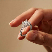 3.27 Ct Princess Moissanite with Pear Side Stones Modern Romance Engagement Ring