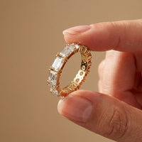 0.16 Ct Emerald & Round Moissanite Alternating Eternity Band Ring