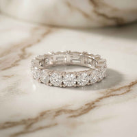 0.16 Ct Emerald & Round Moissanite Alternating Eternity Band Ring