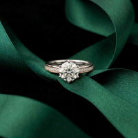 1.03 Ct Round Cut Moissanite Pavé Shank Solitaire Ring