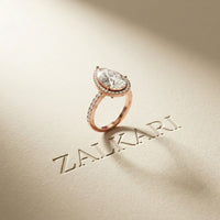 3.9 Ct Pear Cut Moissanite Halo Ring with Accent Stones