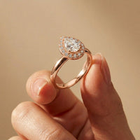 0.71 Ct Pear & Round Moissanite Halo Ring