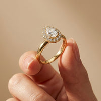 0.71 Ct Pear & Round Moissanite Halo Ring