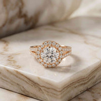 1.29 Ct Round Cut Moissanite Split Shank Halo Ring
