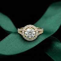 1.29 Ct Round Cut Moissanite Split Shank Halo Ring