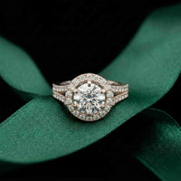 1.29 Ct Round Cut Moissanite Split Shank Halo Ring