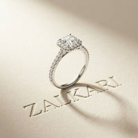 1.39 Ct Asscher Cut Moissanite Halo Ring with Accent Stones