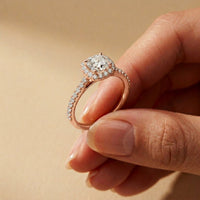 1.39 Ct Cushion Cut Moissanite Halo Ring with Accent Stones