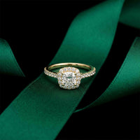 1.39 Ct Cushion Cut Moissanite Halo Ring with Accent Stones