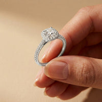 1.39 Ct Cushion Cut Moissanite Halo Ring with Accent Stones