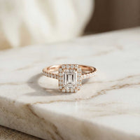 1.43 Ct Emerald & Round Moissanite Halo Ring For Women