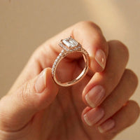 1.43 Ct Emerald & Round Moissanite Halo Ring For Women