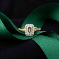 1.43 Ct Emerald & Round Moissanite Halo Ring For Women