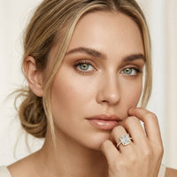 1.43 Ct Emerald & Round Moissanite Halo Ring For Women