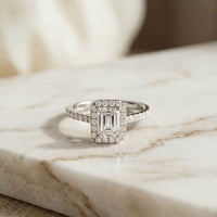1.43 Ct Emerald & Round Moissanite Halo Ring For Women