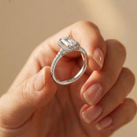 1.43 Ct Emerald & Round Moissanite Halo Ring For Women
