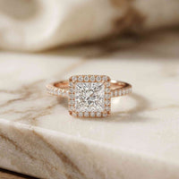 2.50 Ct Princess Cut Architectural Hidden Halo Moissanite Ring