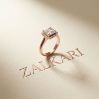2.29 Ct Asscher & Round Moissanite Halo Engagement Ring