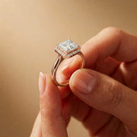 2.29 Ct Asscher & Round Moissanite Halo Engagement Ring