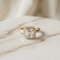 2.29 Ct Asscher & Round Moissanite Halo Engagement Ring