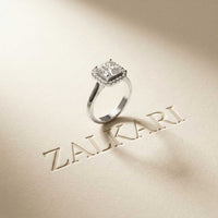 2.29 Ct Asscher & Round Moissanite Halo Engagement Ring