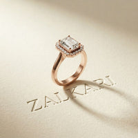 2.30 Ct Emerald Cut Moissanite Statement Halo Ring