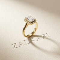 2.30 Ct Emerald Cut Moissanite Statement Halo Ring