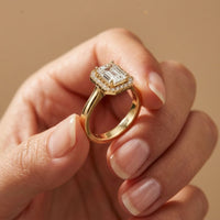 2.30 Ct Emerald Cut Moissanite Statement Halo Ring