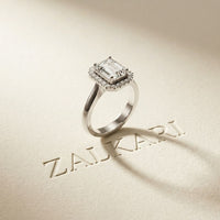 2.30 Ct Emerald Cut Moissanite Statement Halo Ring