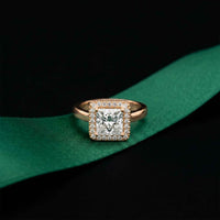 2.26 Ct Princess & Round Moissanite Geometric Halo Ring