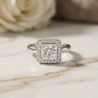 2.26 Ct Princess & Round Moissanite Geometric Halo Ring
