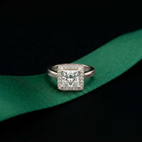 2.26 Ct Princess & Round Moissanite Geometric Halo Ring