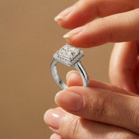 2.26 Ct Princess & Round Moissanite Geometric Halo Ring